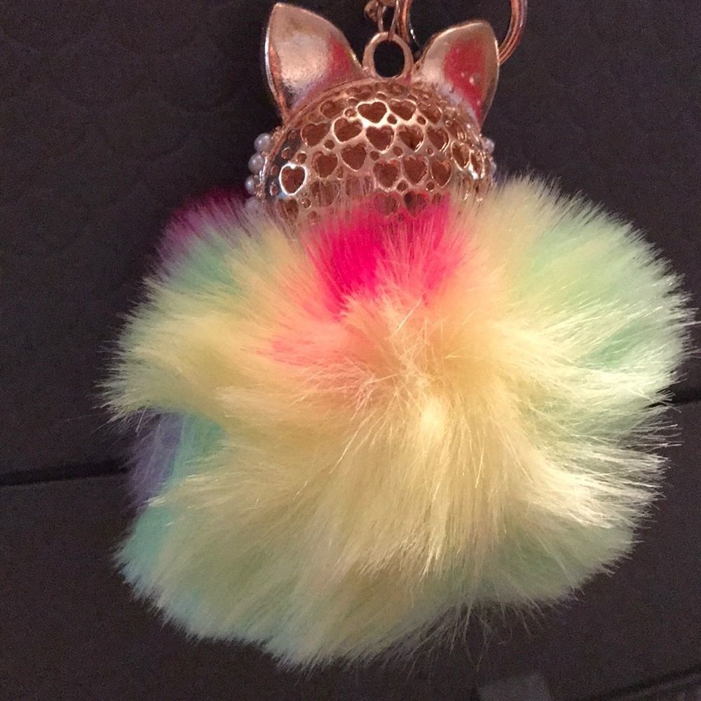 New‼️Cat 🐱 Multi Color Rhinestone PomPom Keychain - Picture 5 of 5